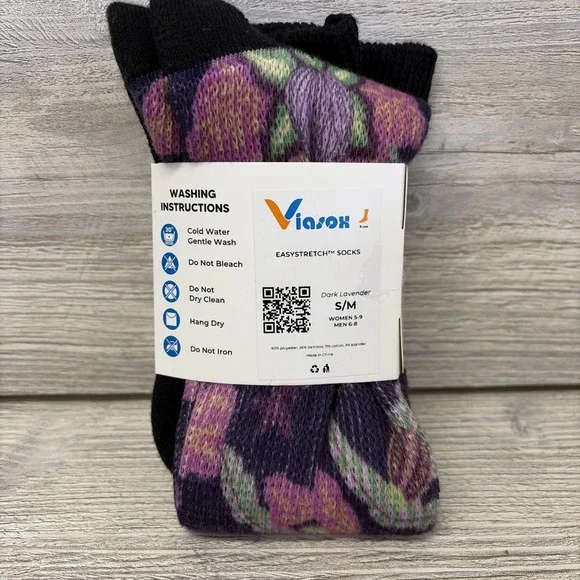 Viasox EasyStretch Non Binding Diabetic High Knee Socks Sm/Med Dark Lavender C3 - Picture 3 of 3